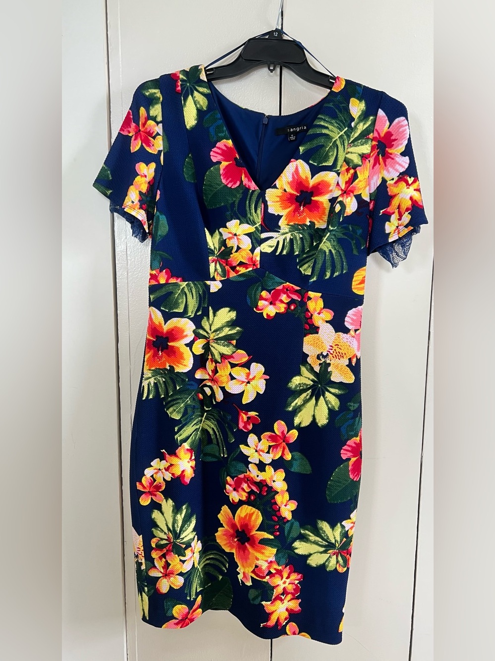 Sangria Navy Tropical Floral V-Neck Dress